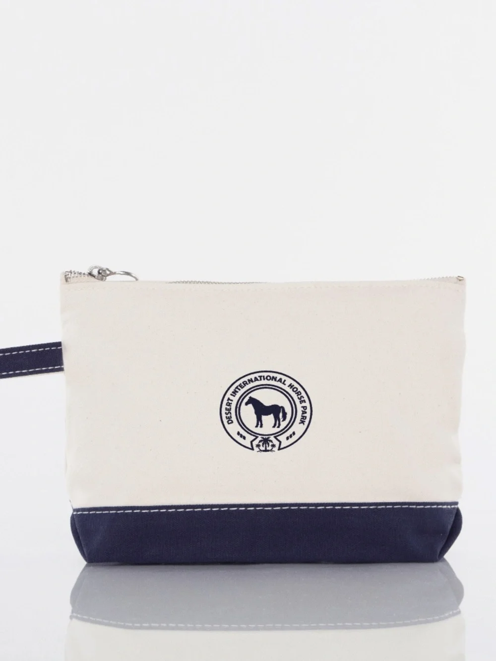 NWT Desert International Horse Park Navy and Cream Zip Pouch with DIHP Logo